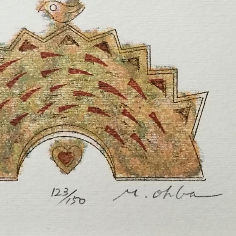 坪内好子　象と帆船のコンポジション　金箔＋銅版画＋手彩色32.5㎝×21.5㎝ 坪内好子 象と帆船のコンポジション 金箔＋銅版画＋手彩色